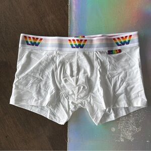 LVW Men’s White Boxer Briefs with Rainbow Waistband size Medium